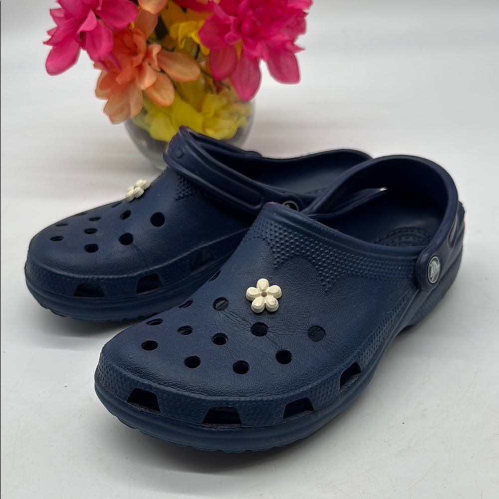 CROCS Navy Blue and White Mules with Perforated Design Size 8-9 CR8132D